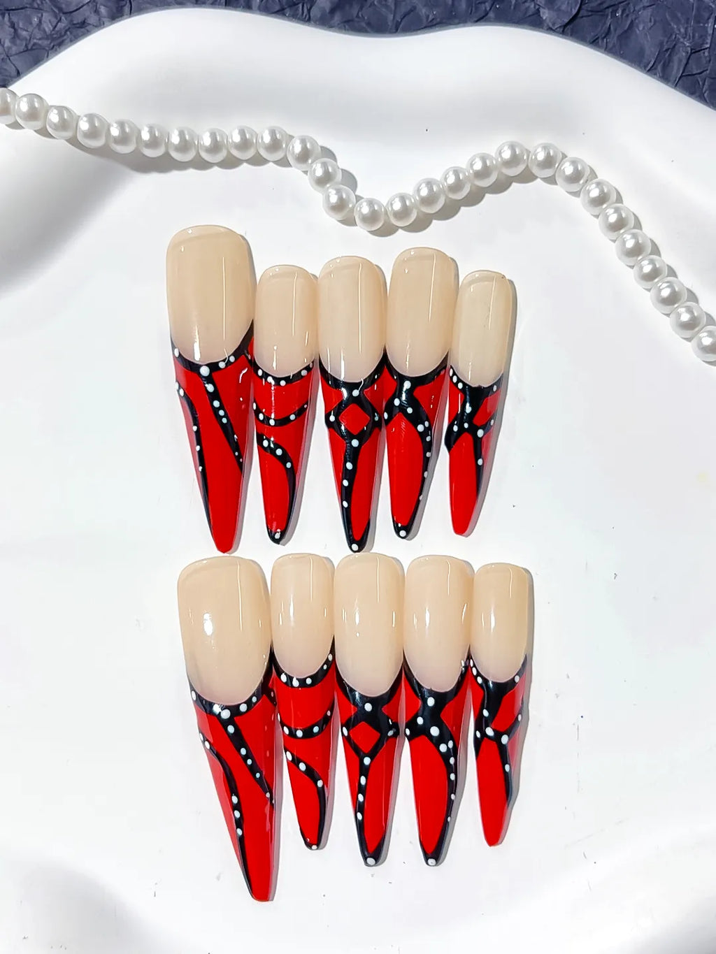 Long Nude Red Stiletto Abstract Dot