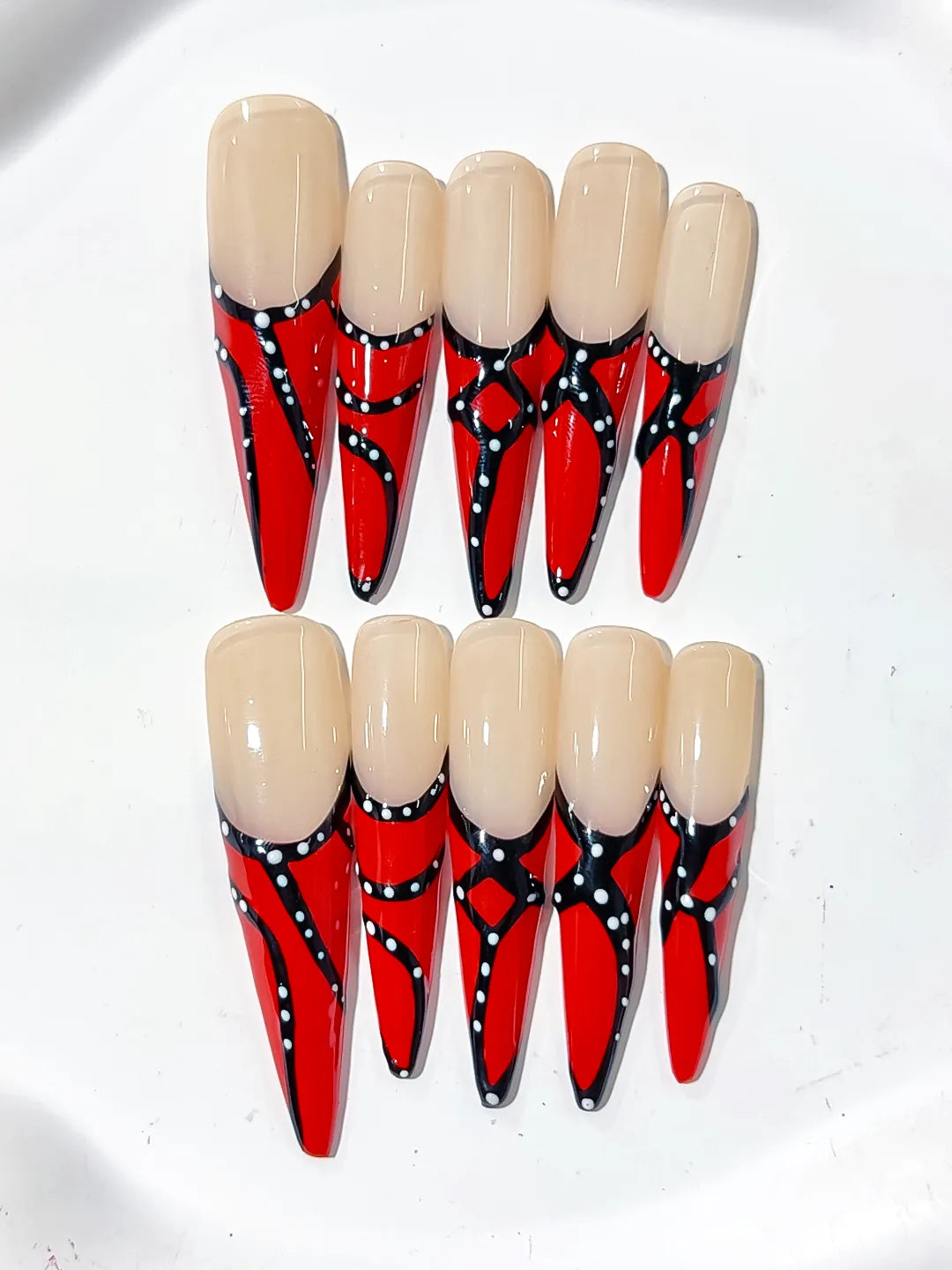 Long Nude Red Stiletto Abstract Dot
