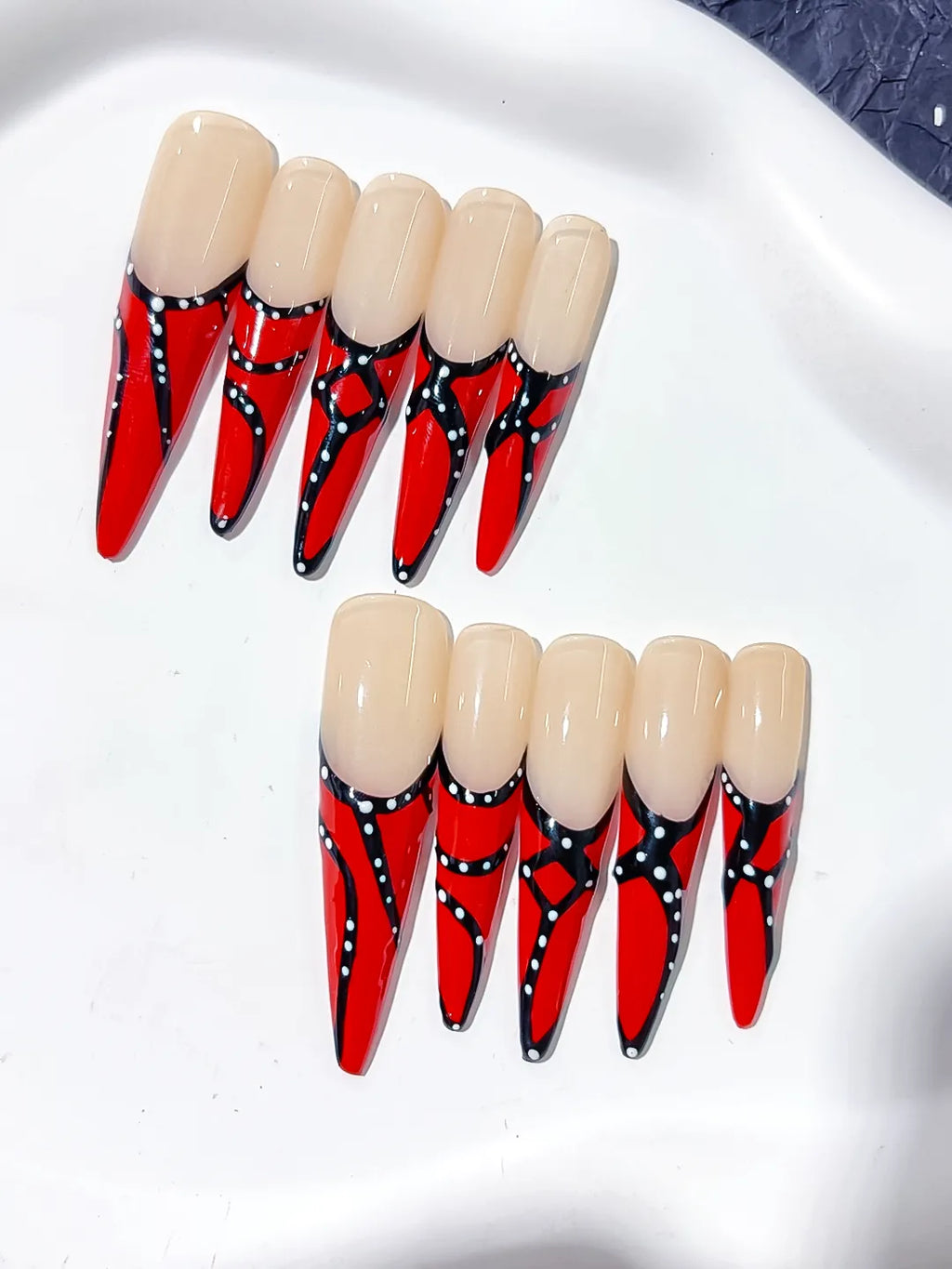 Long Nude Red Stiletto Abstract Dot
