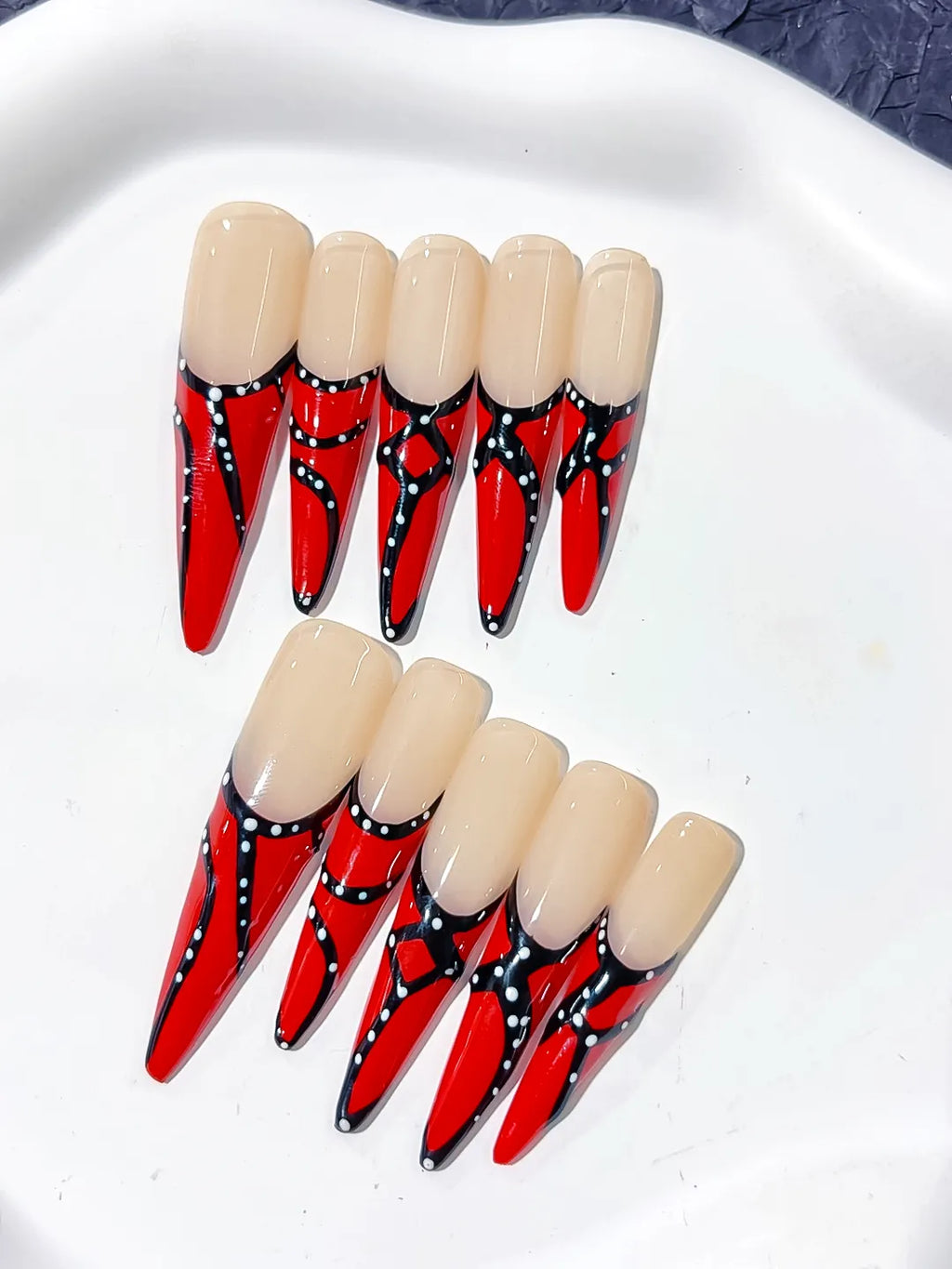 Long Nude Red Stiletto Abstract Dot