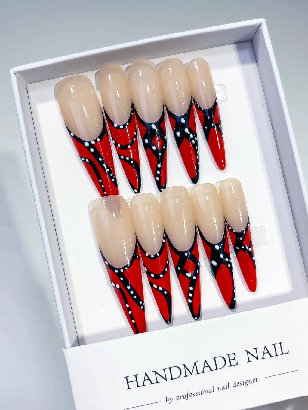 Long Nude Red Stiletto Abstract Dot