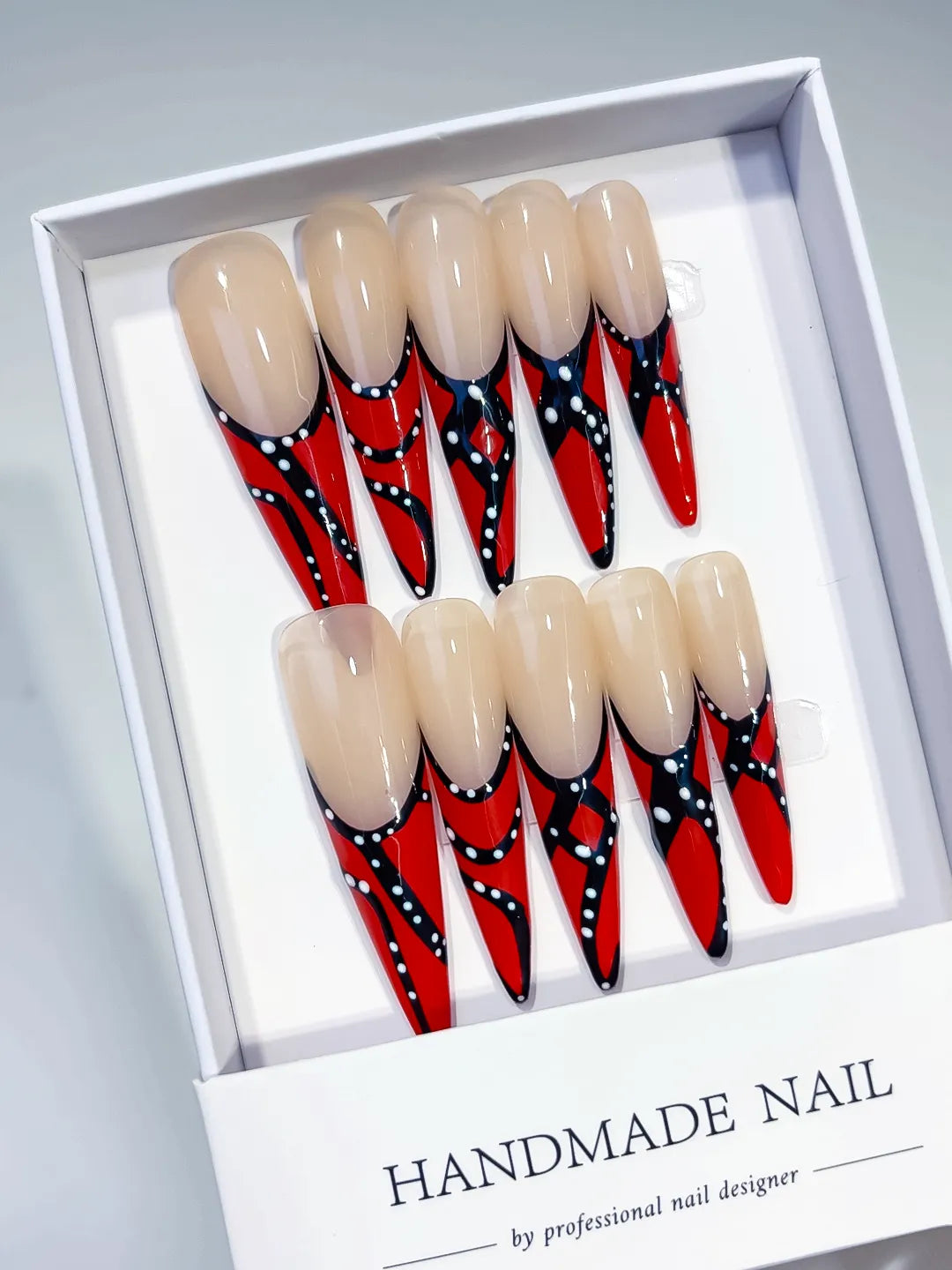 Long Nude Red Stiletto Abstract Dot