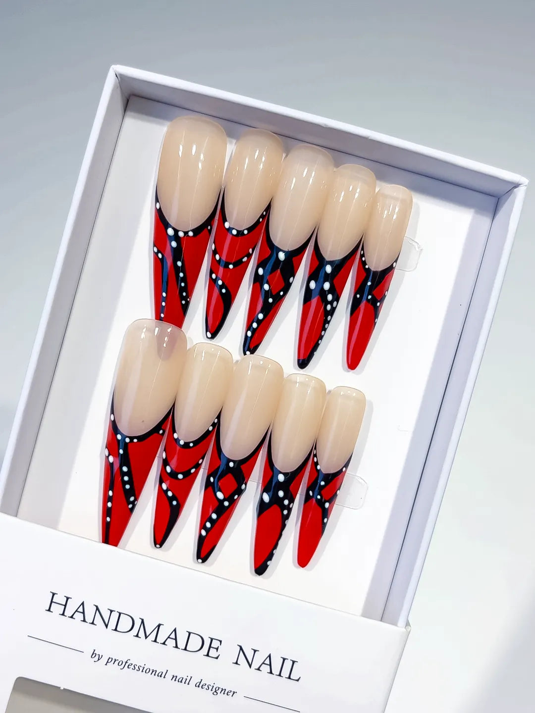 Long Nude Red Stiletto Abstract Dot