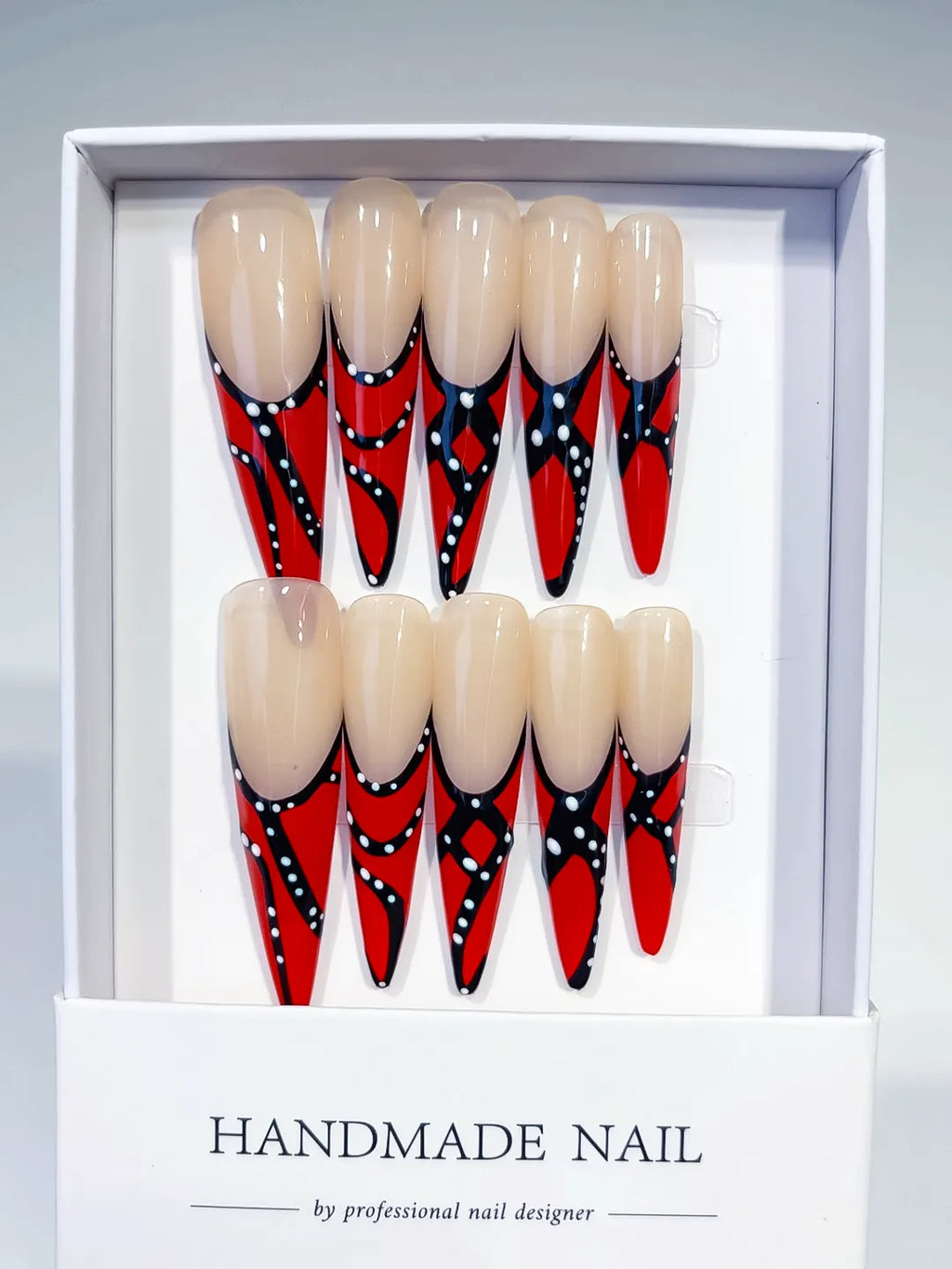Long Nude Red Stiletto Abstract Dot