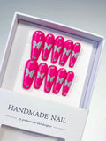 Long Pink Silver Coffin Solid color Butterfly Rhinestone
