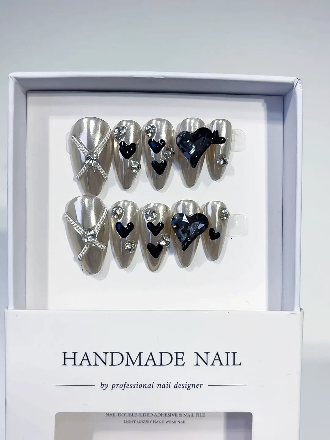 Medium Silver Black Almond Metallic Heart Bow