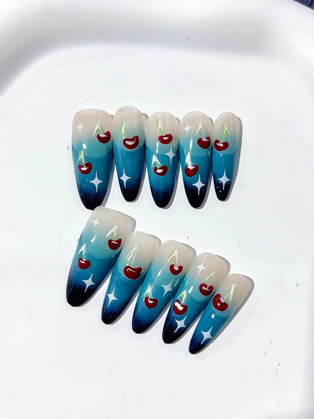 Long Blue Nude Oval Floral Cherry Star