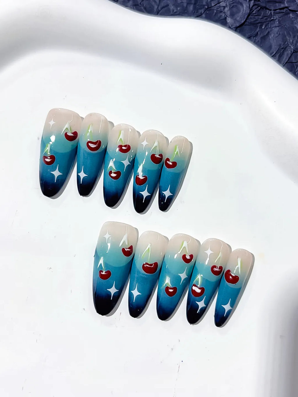 Long Blue Nude Oval Floral Cherry Star
