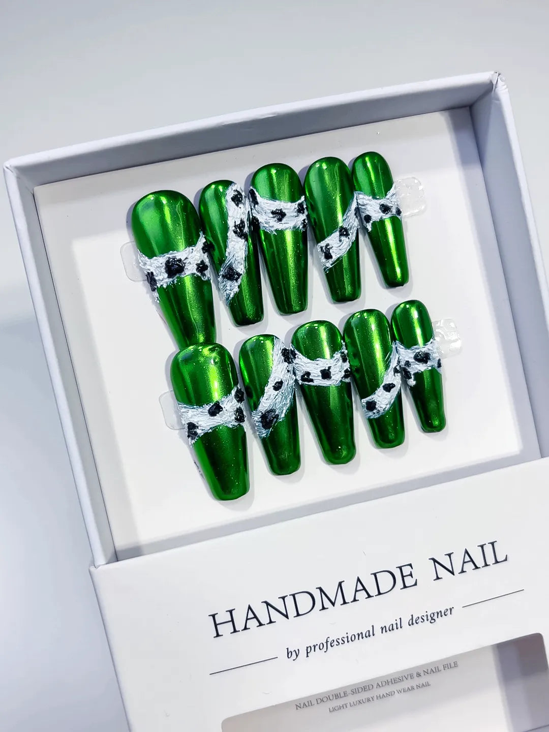 Long Green Silver Coffin Metallic Lace 3D
