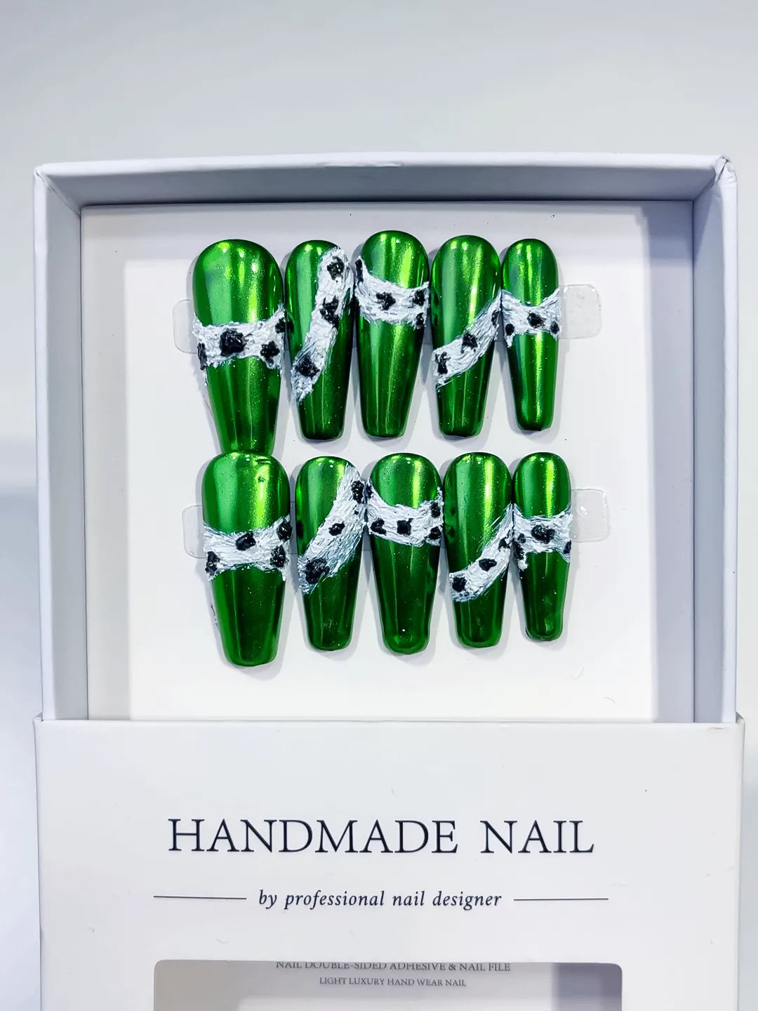 Long Green Silver Coffin Metallic Lace 3D
