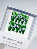 Long Green Silver Coffin Metallic Lace 3D
