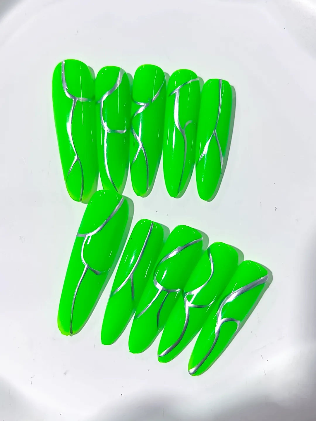 Long Green Silver Oval Abstract Metallic Accent