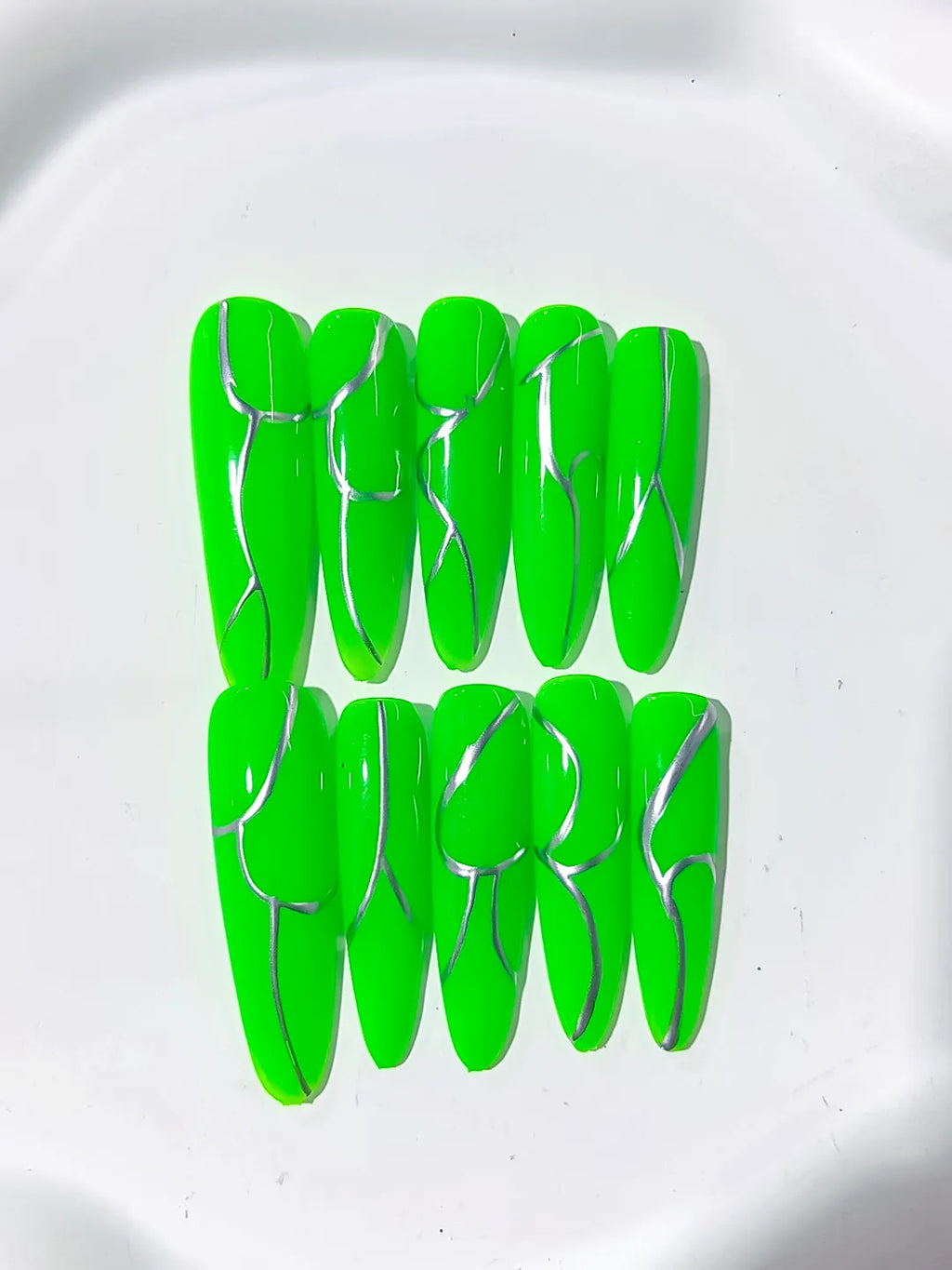 Long Green Silver Oval Abstract Metallic Accent