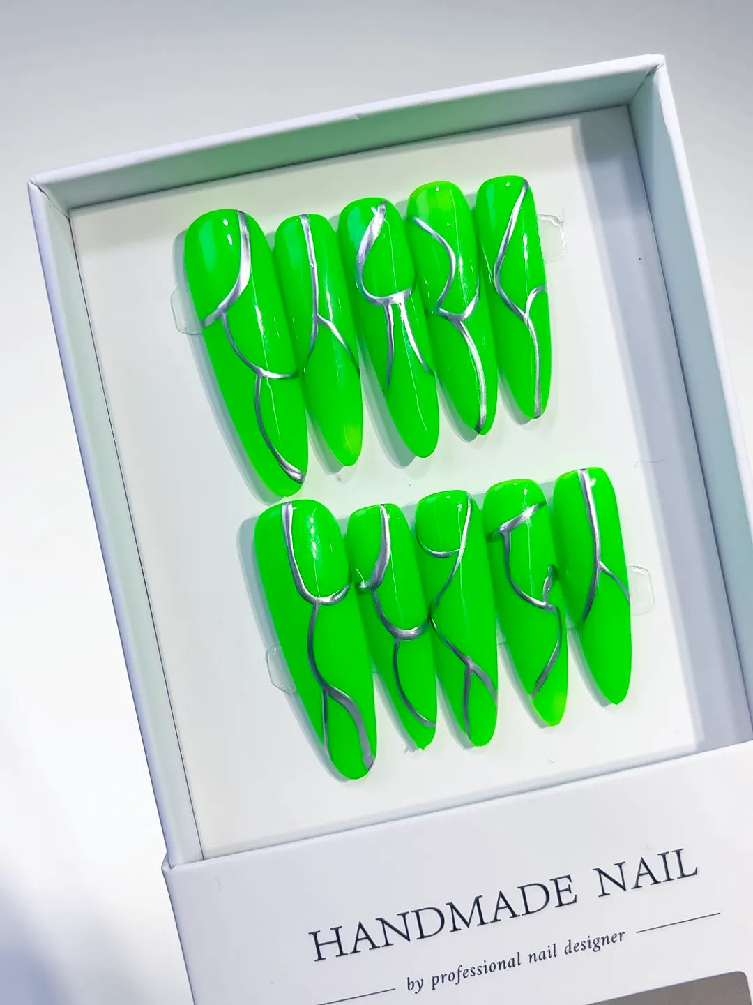 Long Green Silver Oval Abstract Metallic Accent
