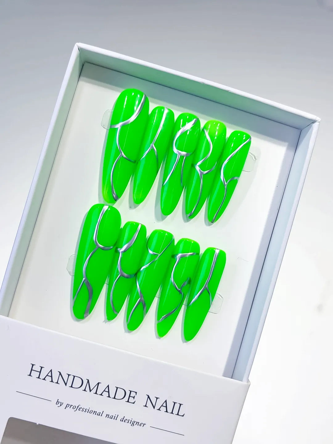 Long Green Silver Oval Abstract Metallic Accent