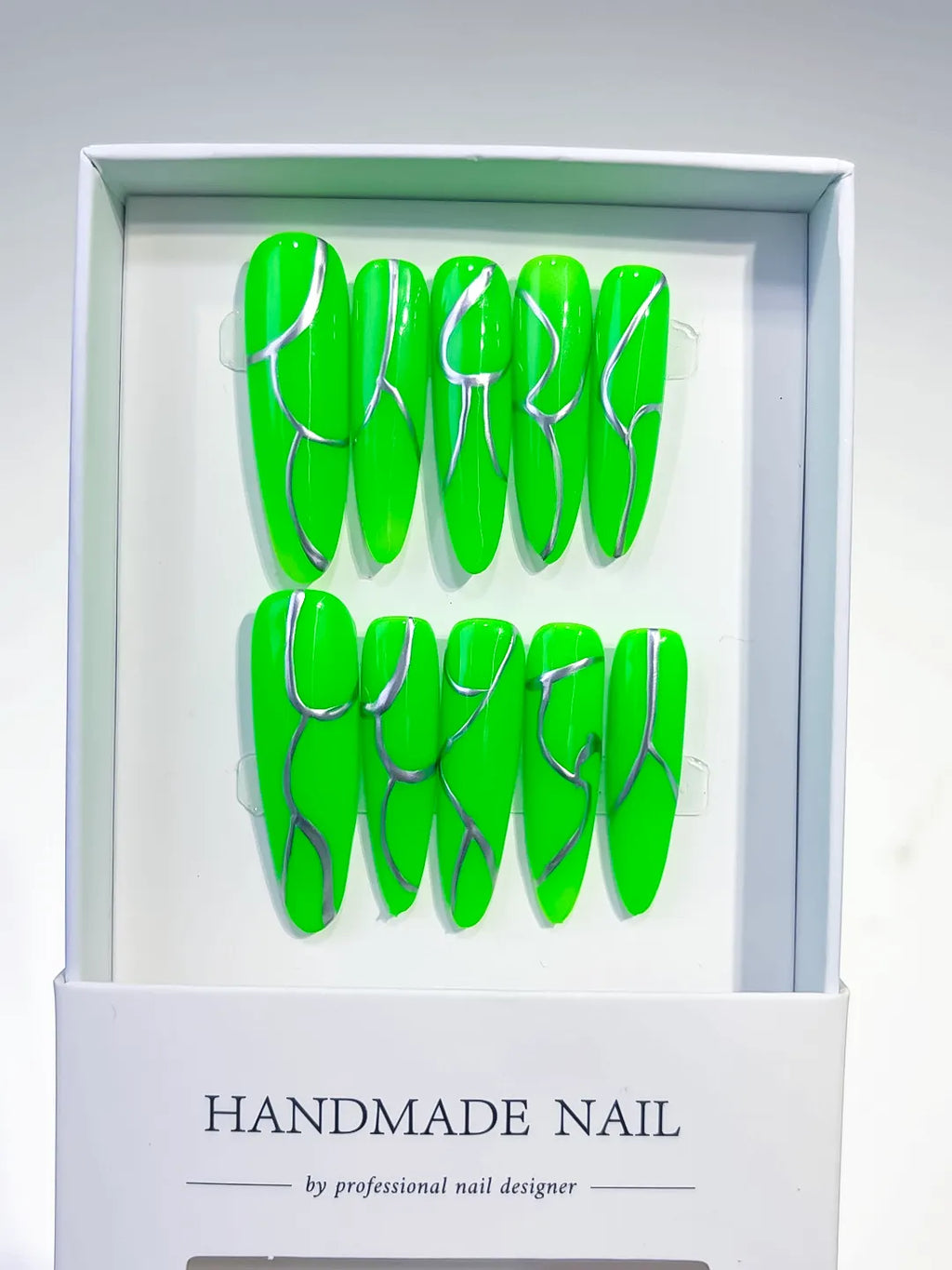 Long Green Silver Oval Abstract Metallic Accent