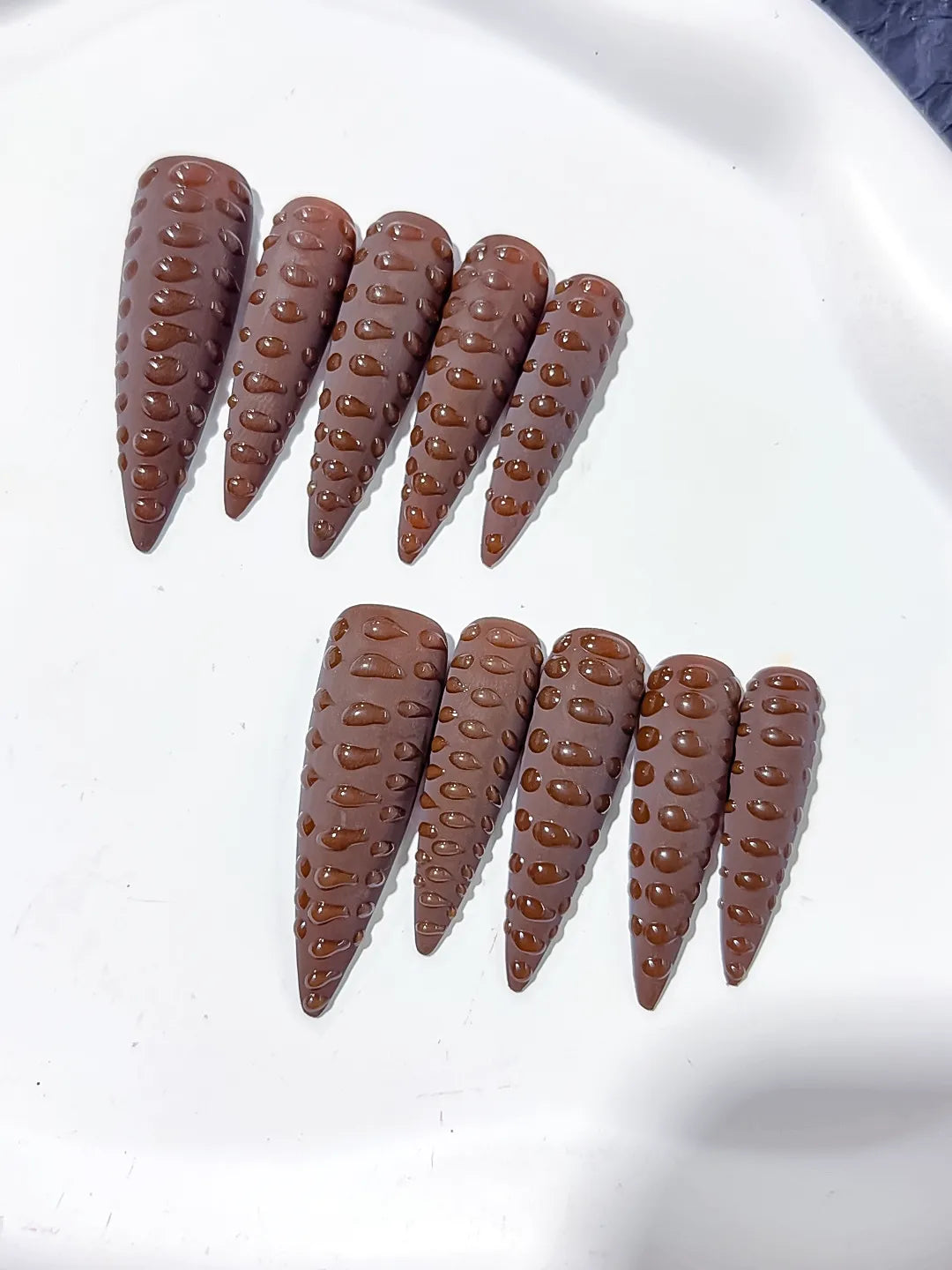 Long Brown Purple Stiletto Solid color 3D Texture
