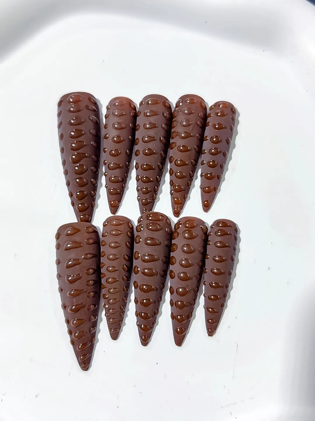 Long Brown Purple Stiletto Solid color 3D Texture