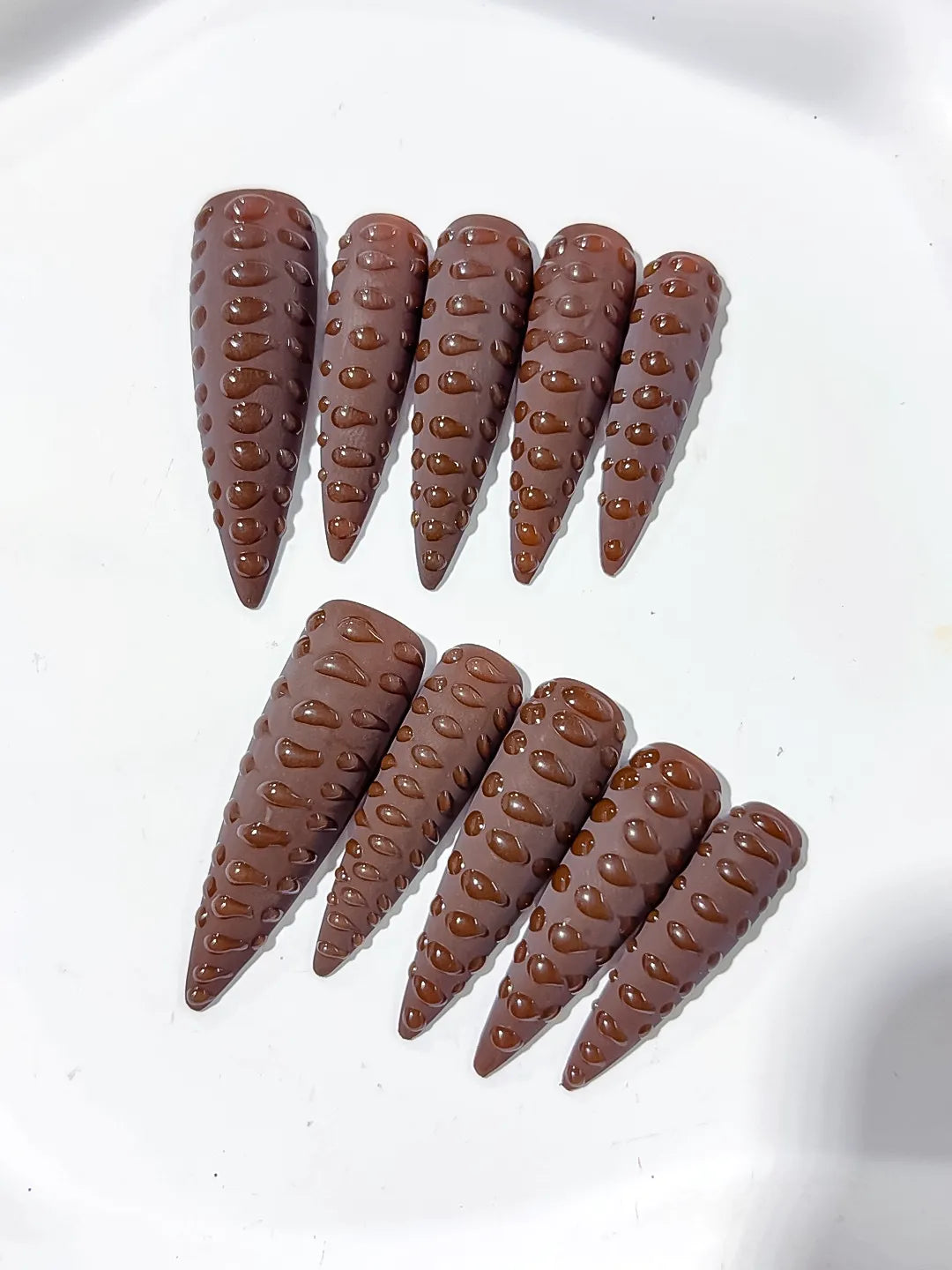 Long Brown Purple Stiletto Solid color 3D Texture