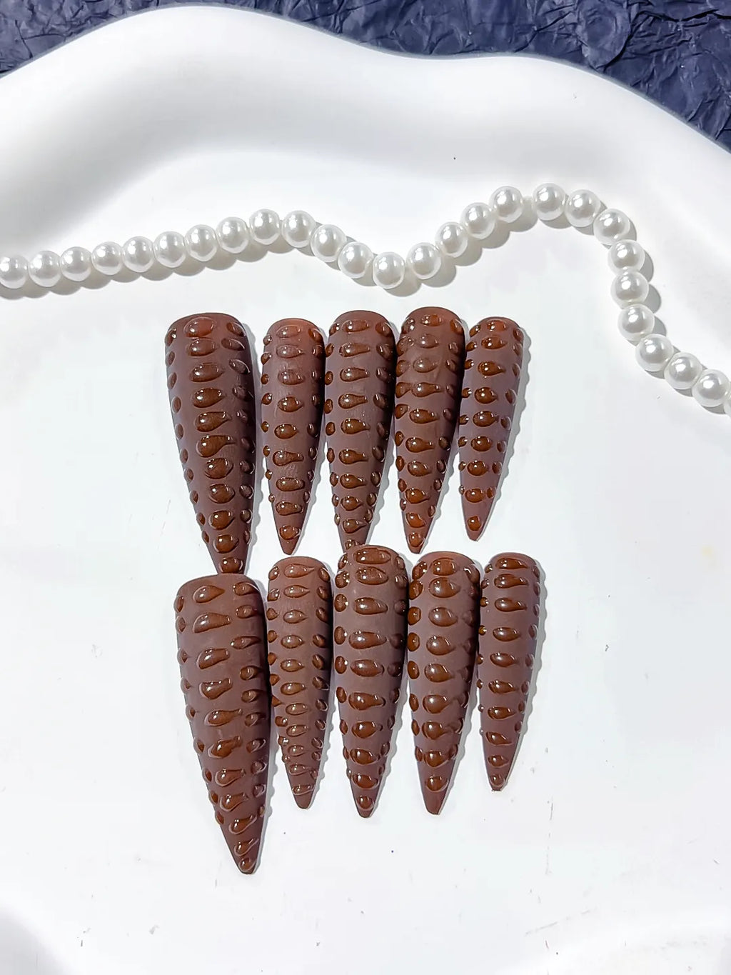 Long Brown Purple Stiletto Solid color 3D Texture