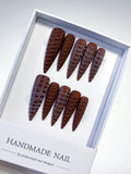 Long Brown Purple Stiletto Solid color 3D Texture