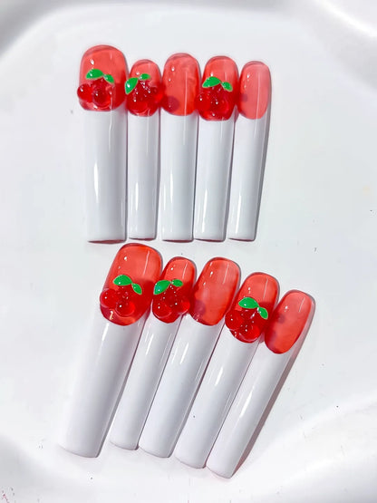 Long Red White Square Floral Cherry