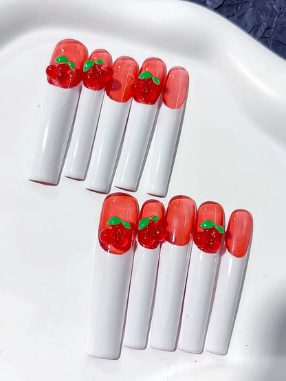 Long Red White Square Floral Cherry