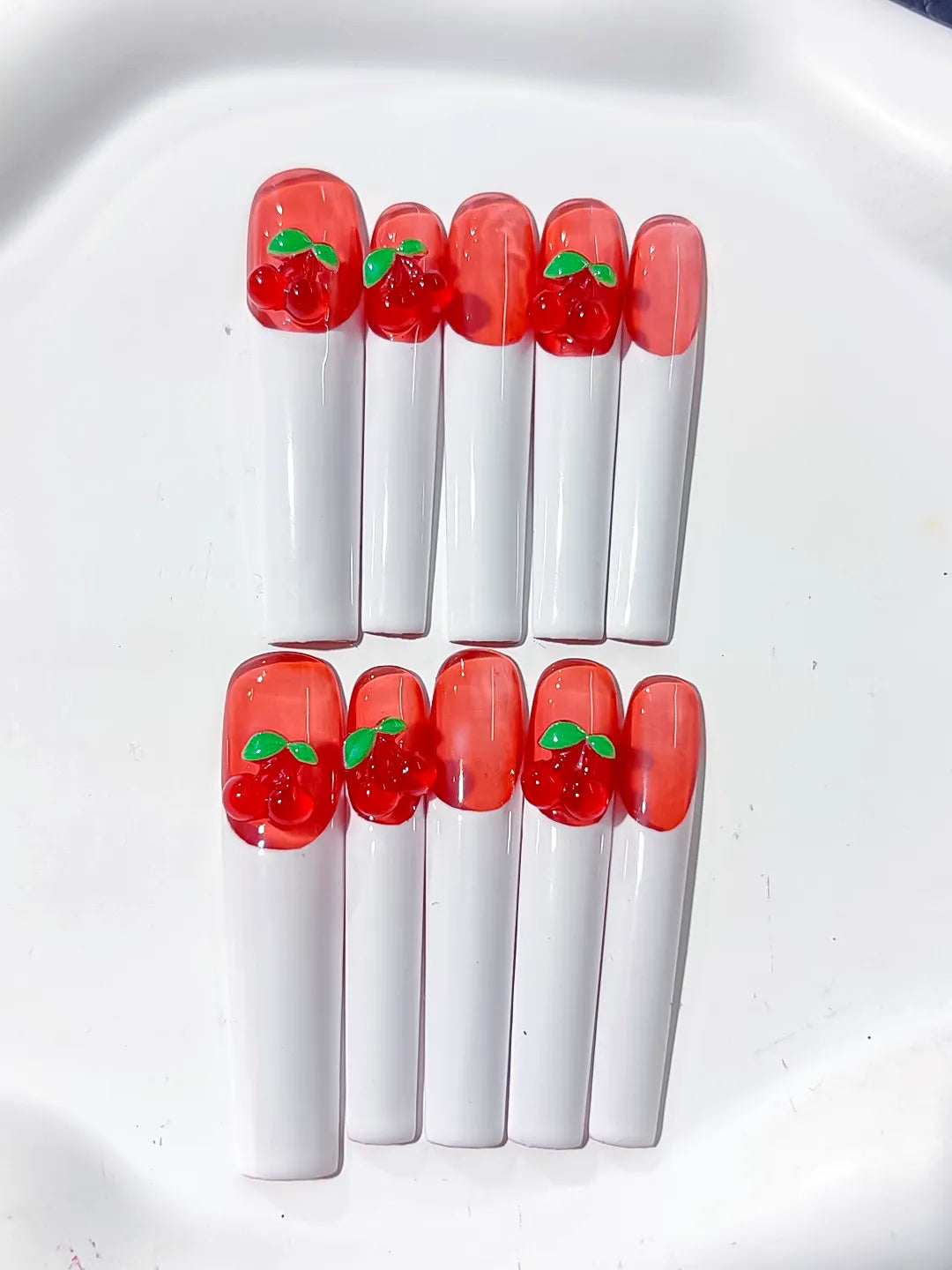 Long Red White Square Floral Cherry