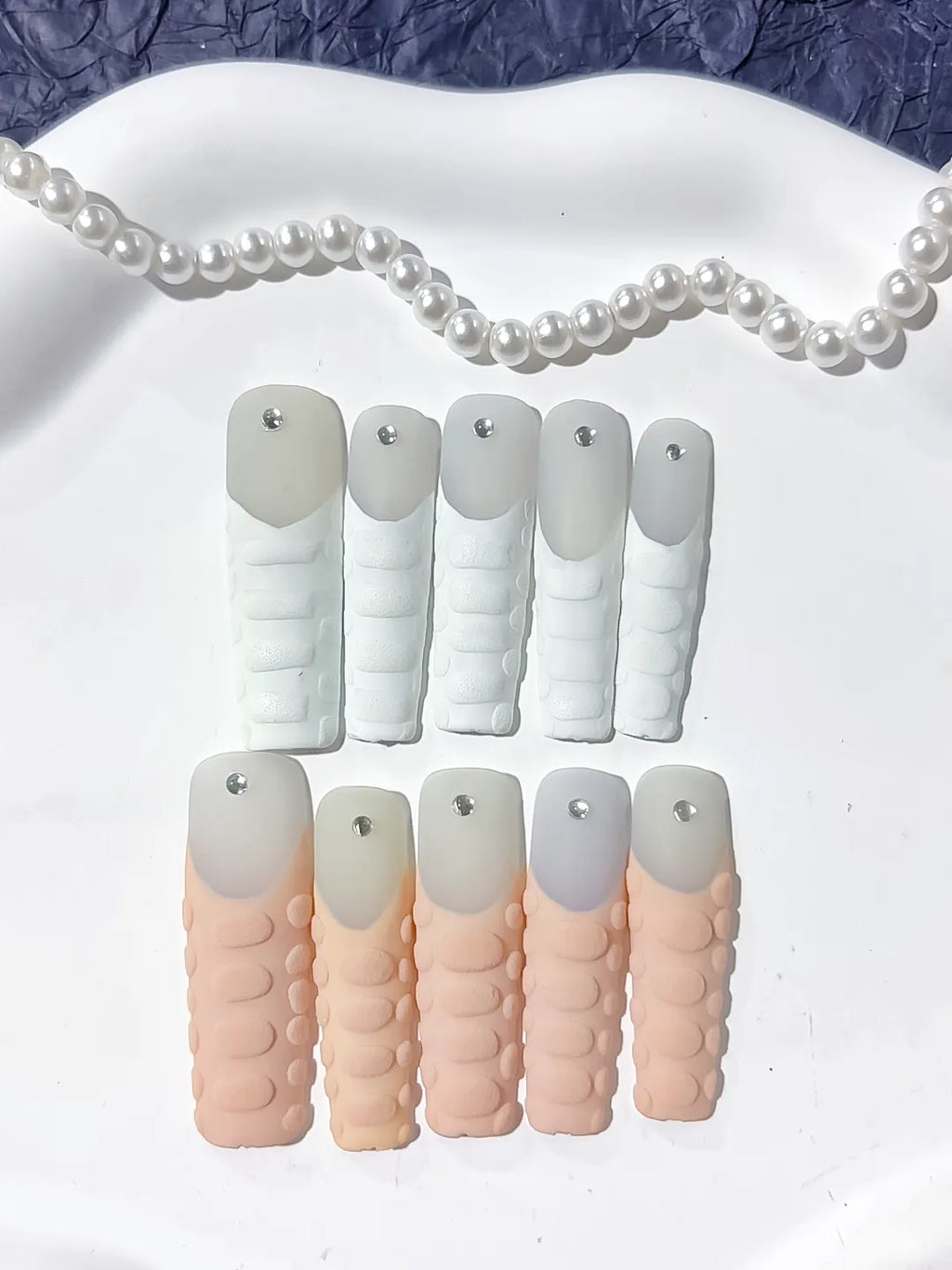 Long White Pink Square Solid color 3D Texture Rhinestone