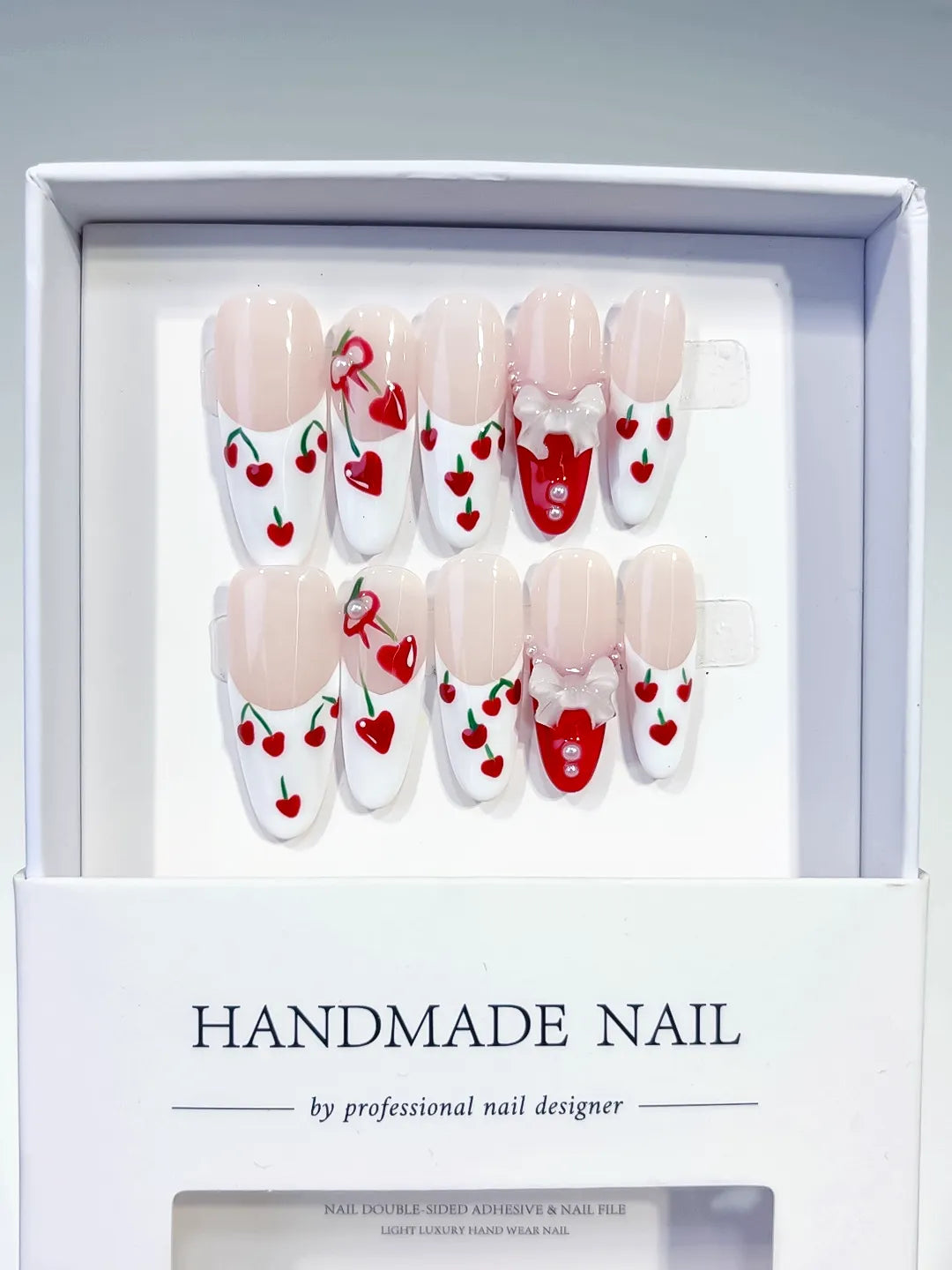 Long Nude White Oval Floral Cherry Bow