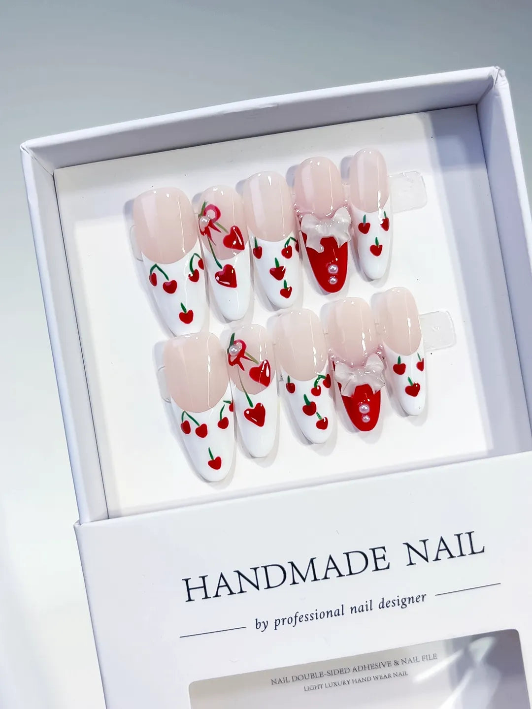 Long Nude White Oval Floral Cherry Bow