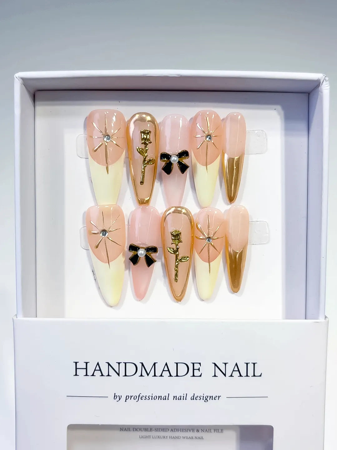 Long Nude White Stiletto French tip Flower Bow