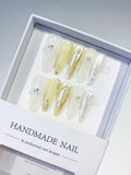 Long White Gold Stiletto Holographic Pearl Metallic Accent
