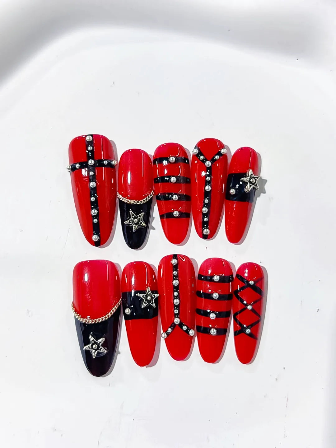 Long Red Black Oval Abstract Star Chain