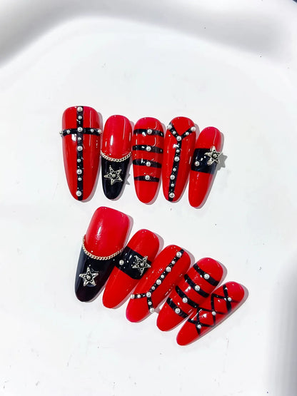 Long Red Black Oval Abstract Star Chain