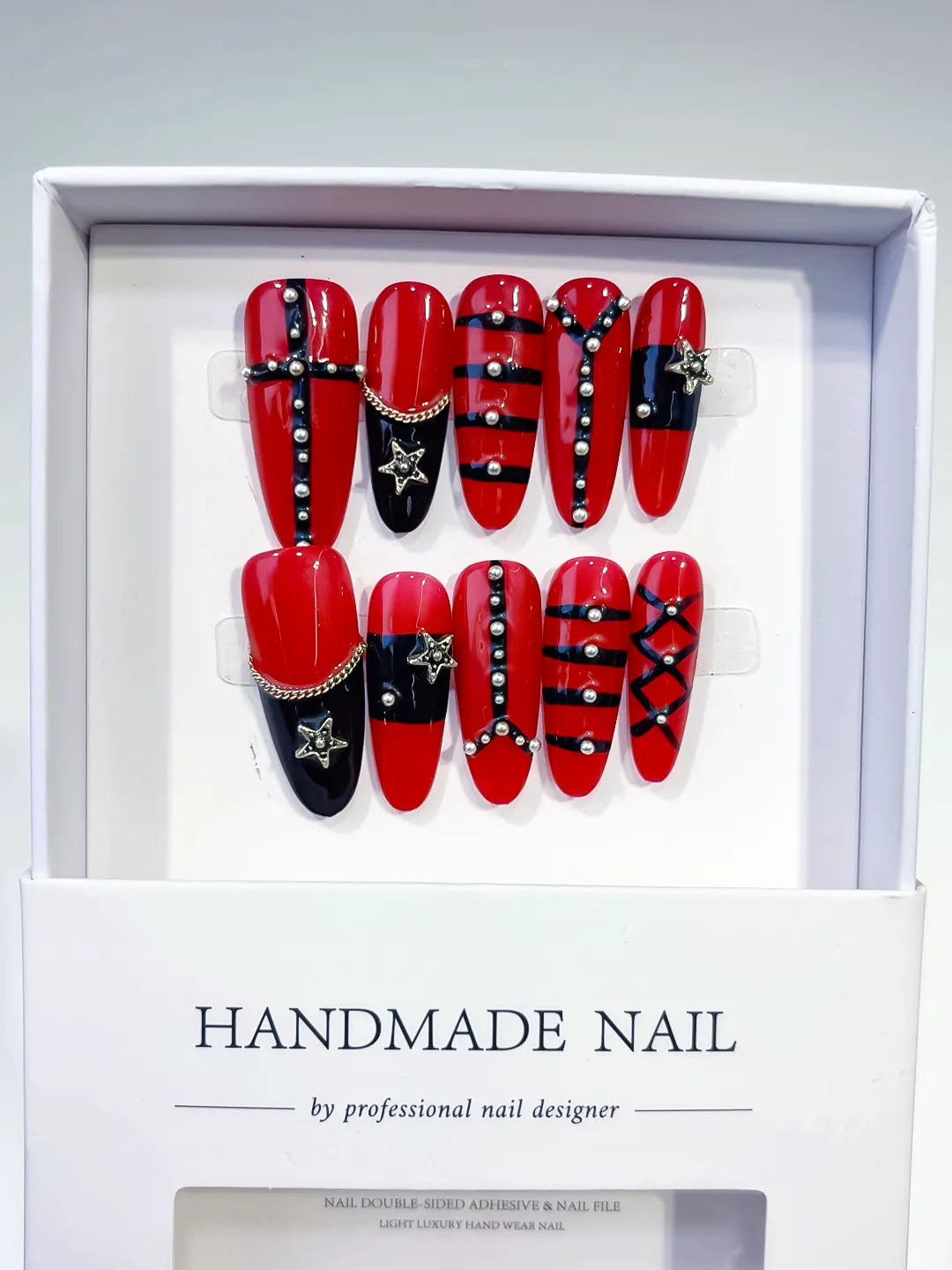 Long Red Black Oval Abstract Star Chain