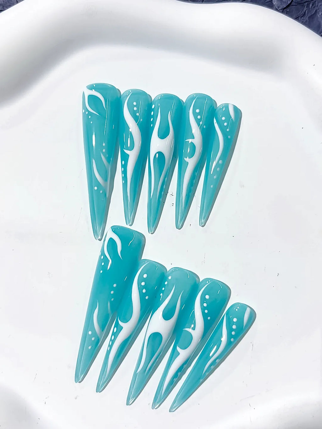 Long Blue White Stiletto Abstract Flame