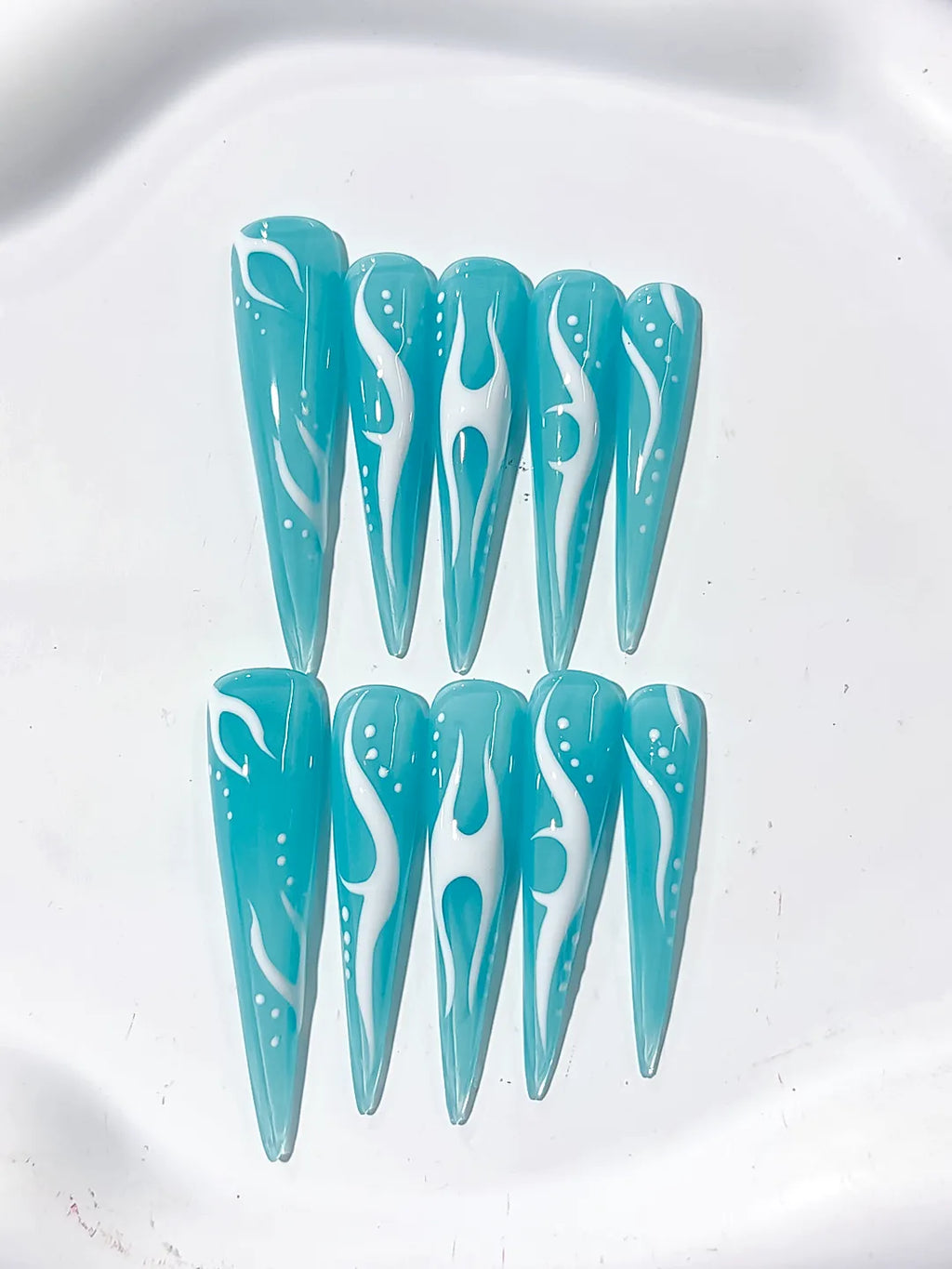 Long Blue White Stiletto Abstract Flame