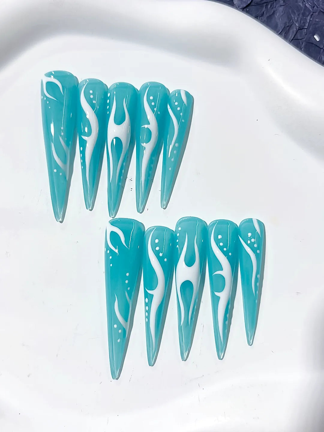 Long Blue White Stiletto Abstract Flame