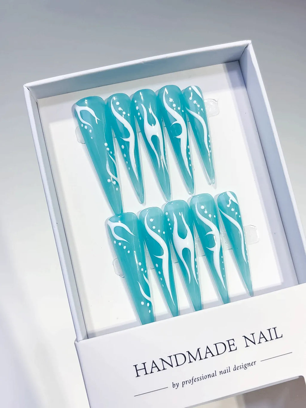 Long Blue White Stiletto Abstract Flame
