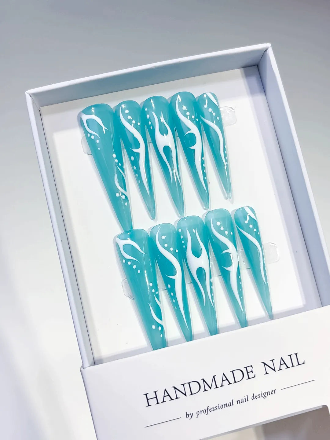 Long Blue White Stiletto Abstract Flame
