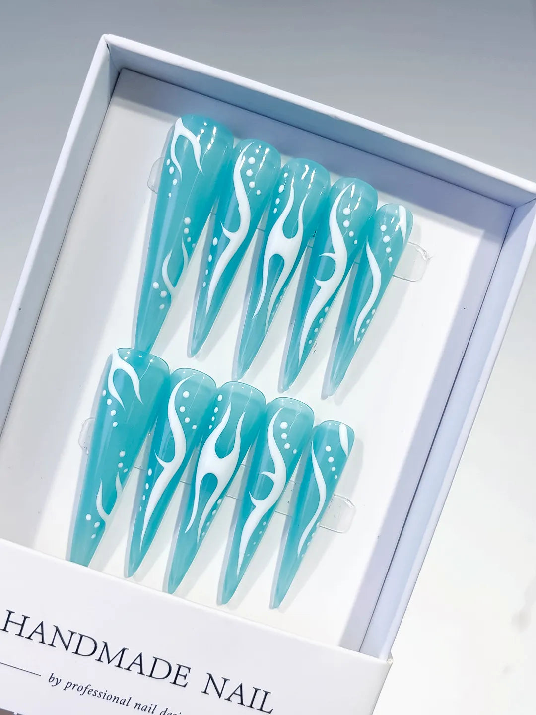 Long Blue White Stiletto Abstract Flame