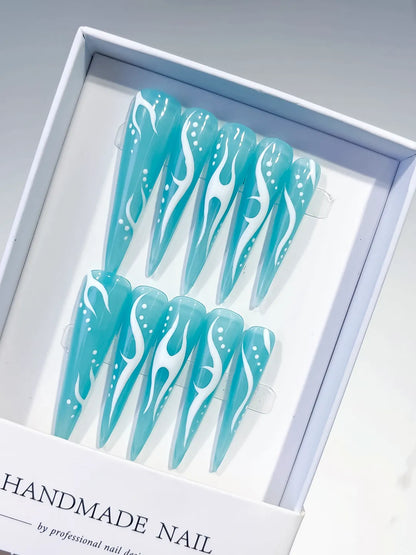 Long Blue White Stiletto Abstract Flame