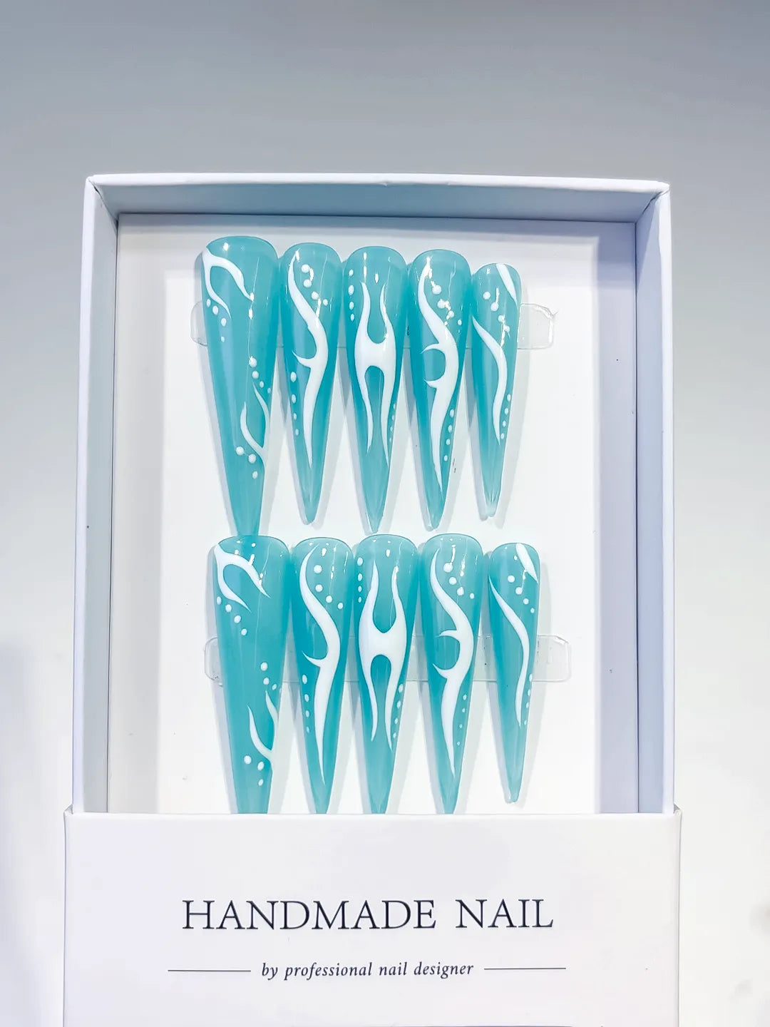 Long Blue White Stiletto Abstract Flame
