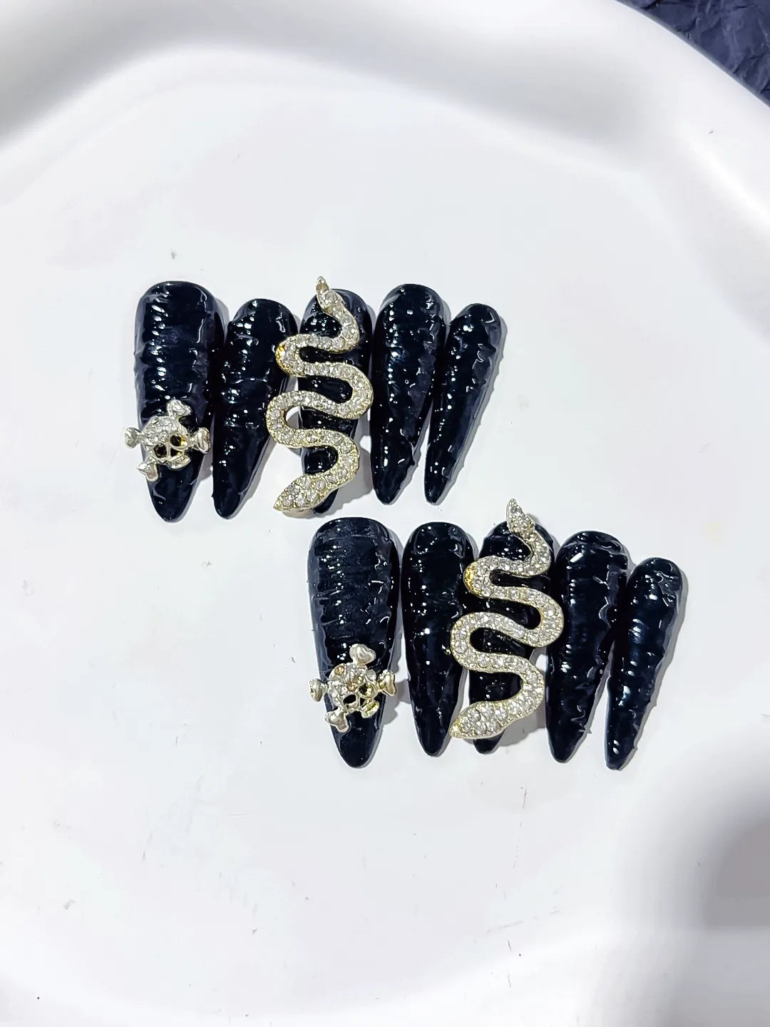 Long Black Gold Stiletto Solid color Snake Crown
