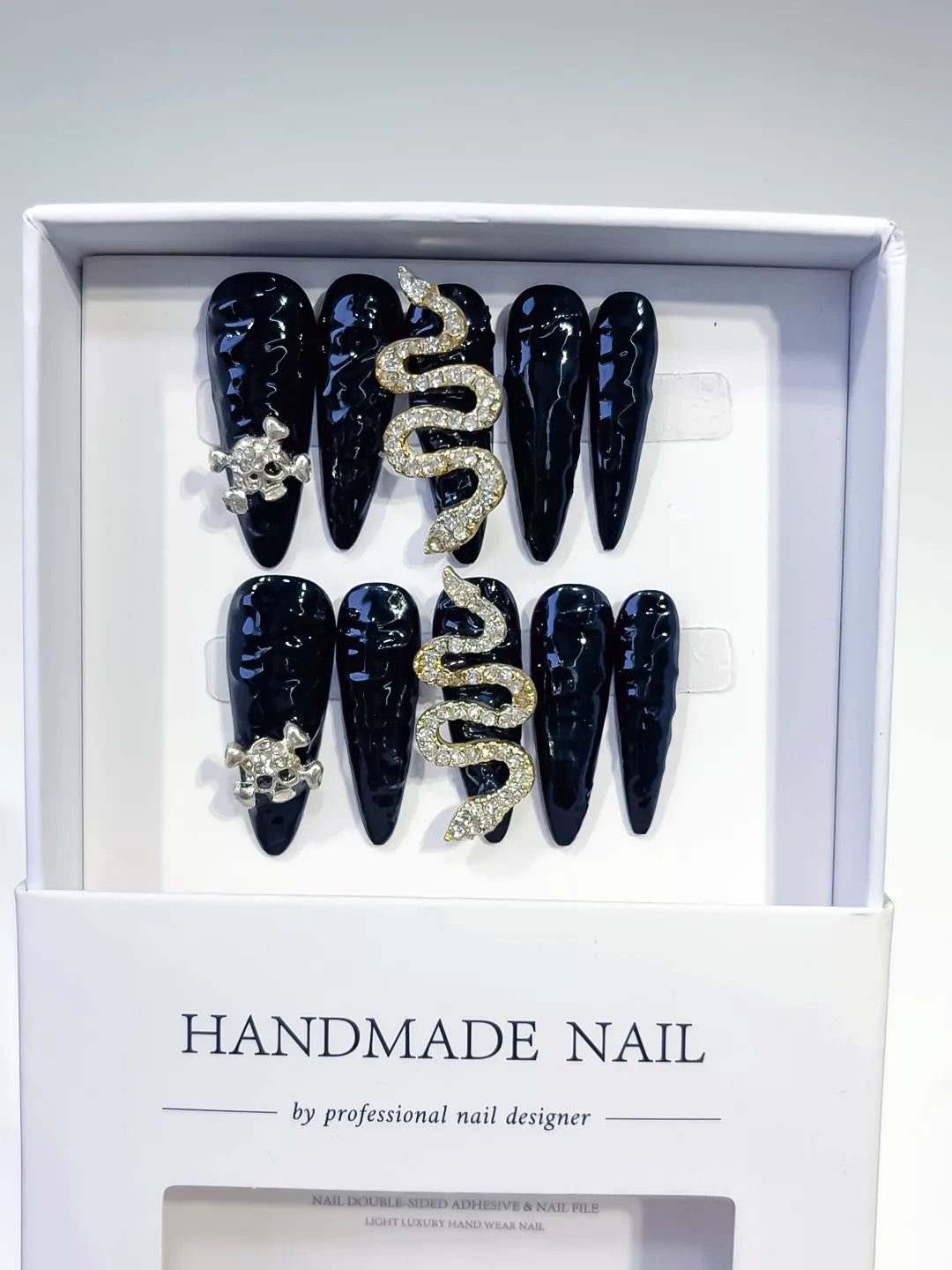 Long Black Gold Stiletto Solid color Snake Crown