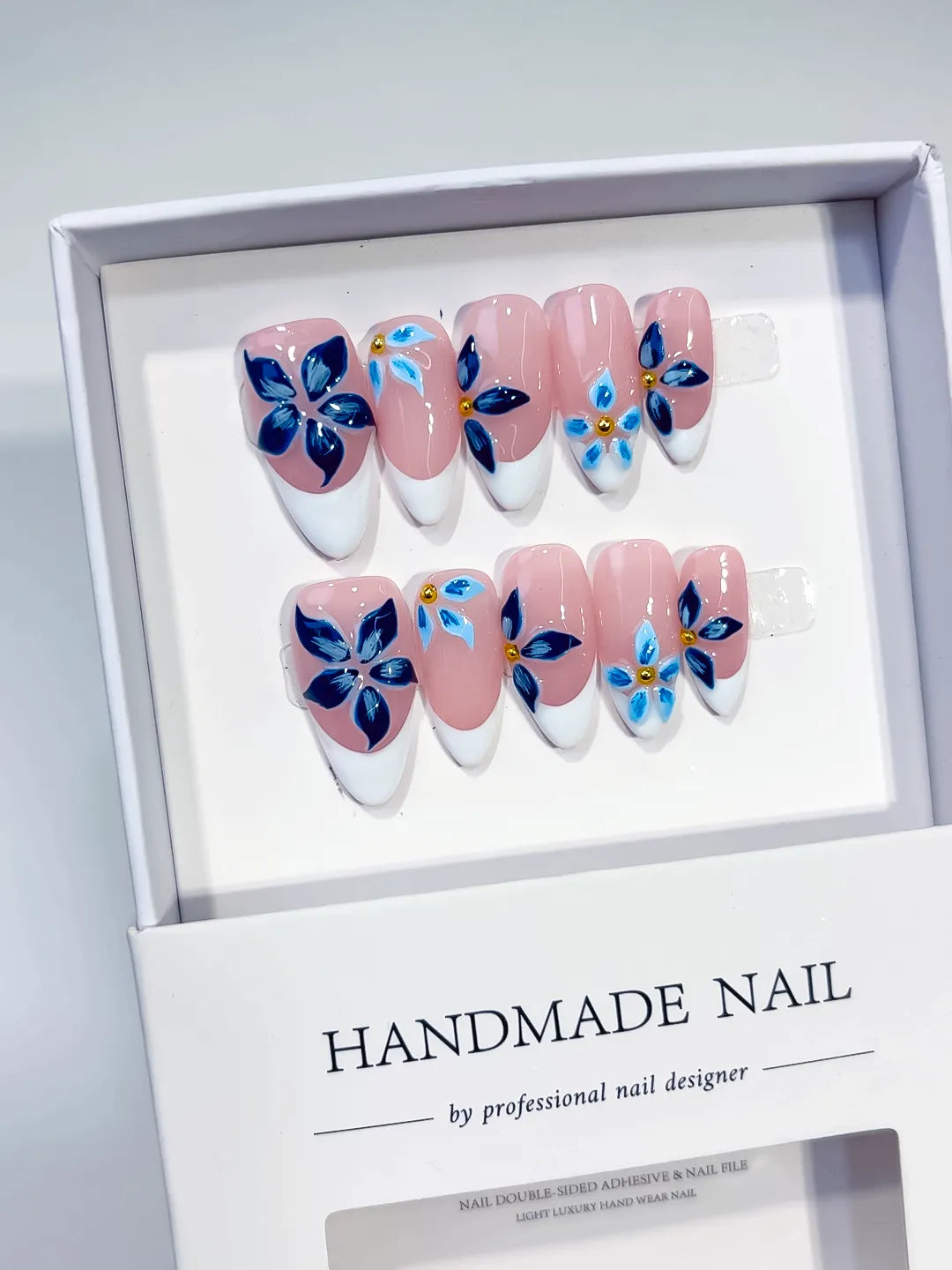 Medium Pink White Almond French tip Flower