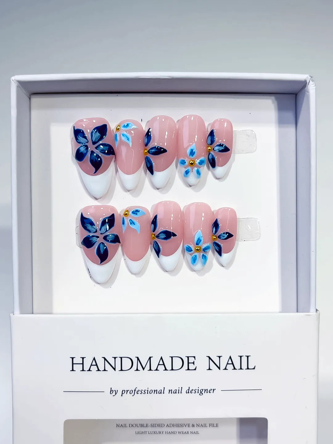 Medium Pink White Almond French tip Flower