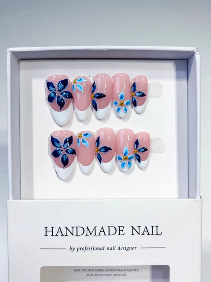 Medium Pink White Almond French tip Flower
