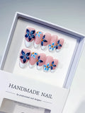 Medium Pink White Almond French tip Flower